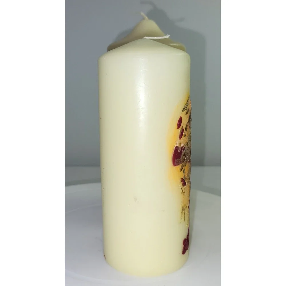 Vintage Religious Pillar Candles Sacred Heart Jesus Cross 2006 Cream Set of 2